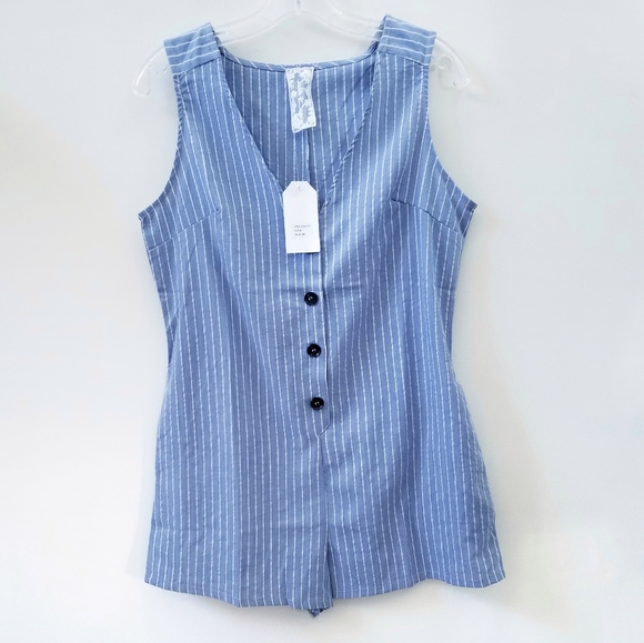 SADIE & SAGE Blue Journey Stripe Romper Size M - Picture 3 of 8